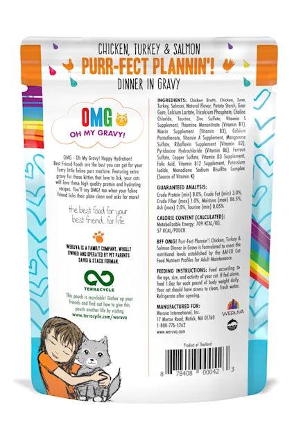 B.F.F. OMG Gravy! Chicken, Turkey, and Salmon Purr-Fect Plannin'! in Gravy Wet Cat Food Pouch - Image 2