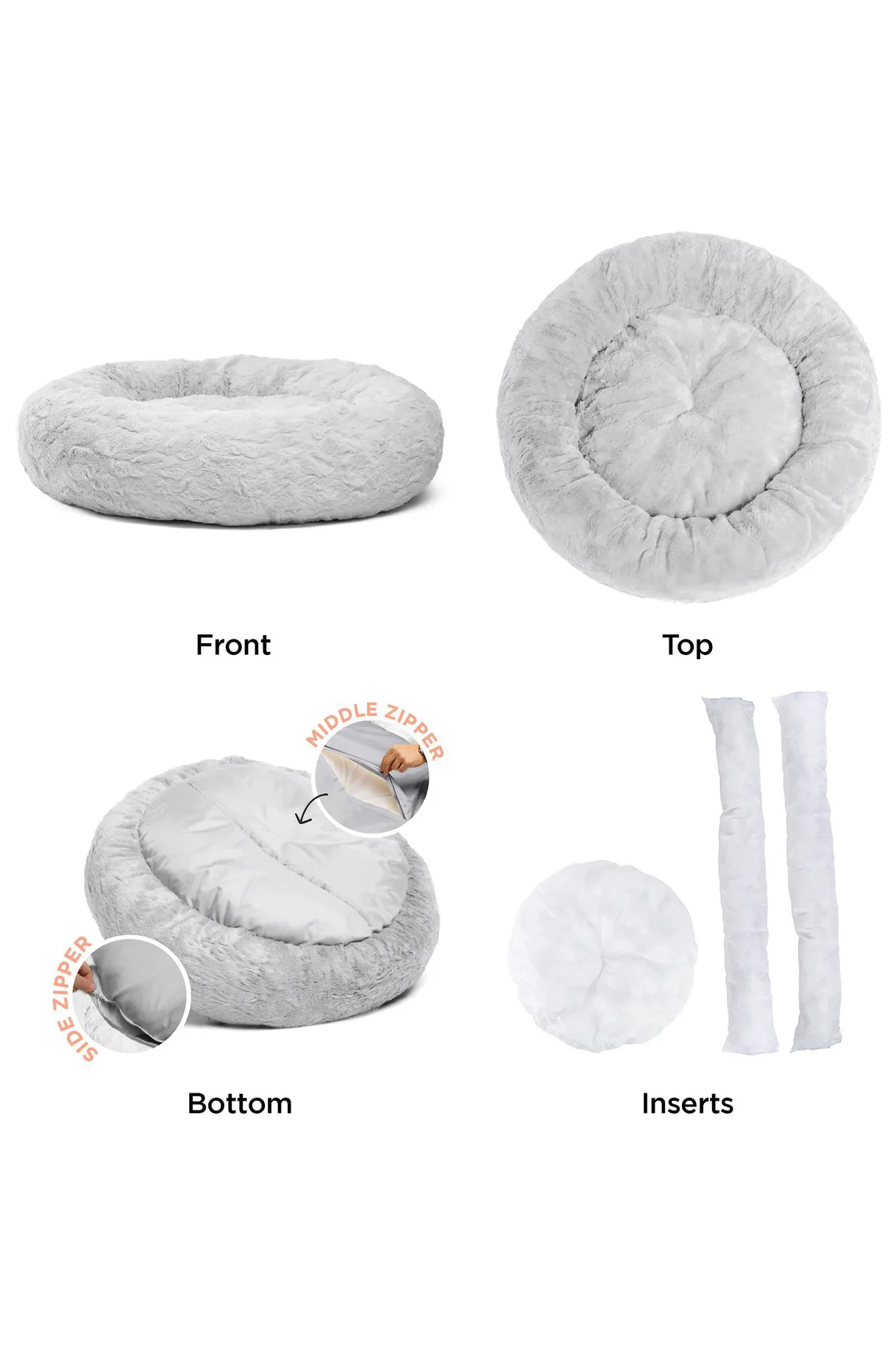 Best Friends Lux Fur Donut Dog Bed, Grey - Image 3