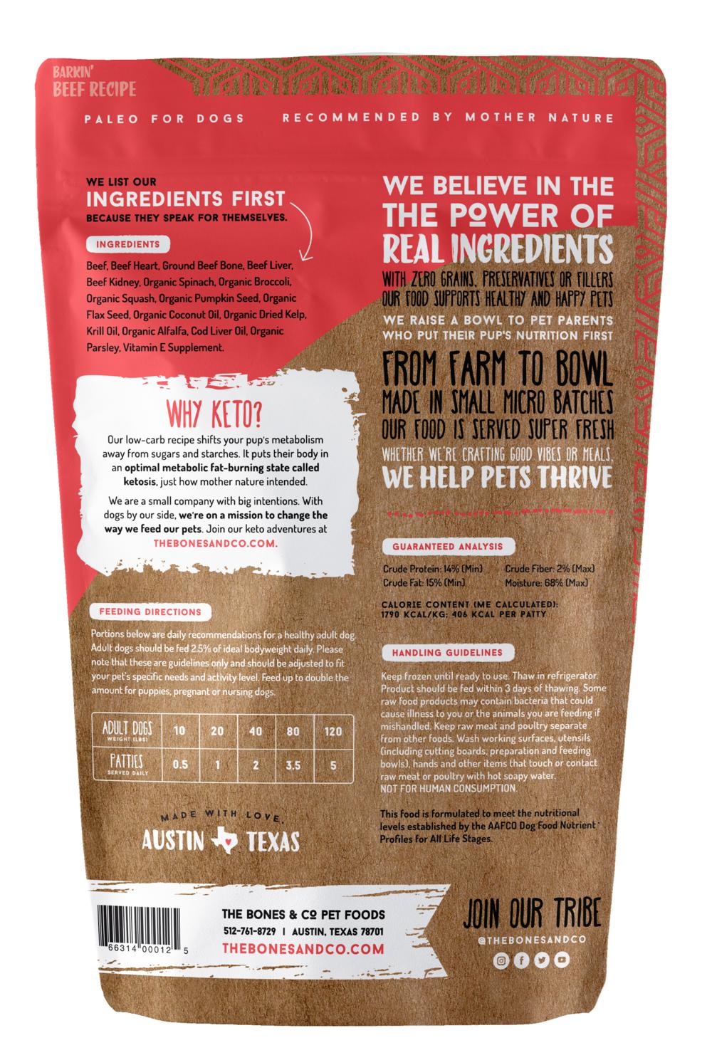 Bones and Co. Barkin' Beef Patties Frozen Raw Dog Food - Image 4