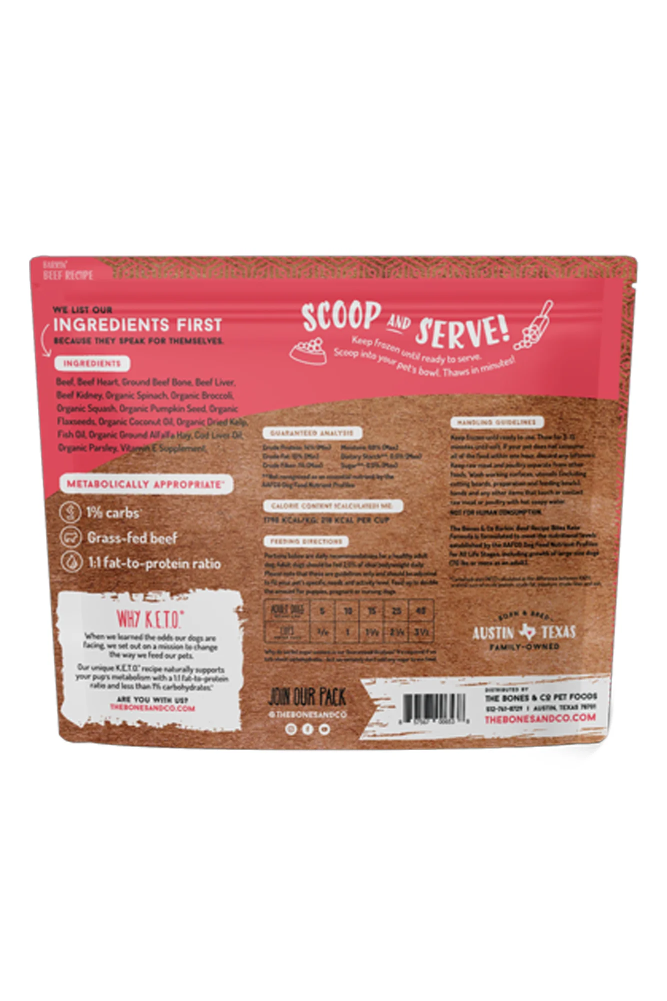 Bones and Co. Barkin' Beef Bites Frozen Raw Dog Food - Image 2