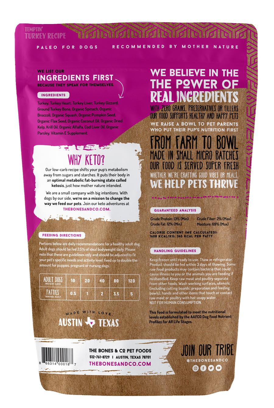 Bones and Co. Temptin' Turkey Patties Frozen Raw Dog Food - Image 4