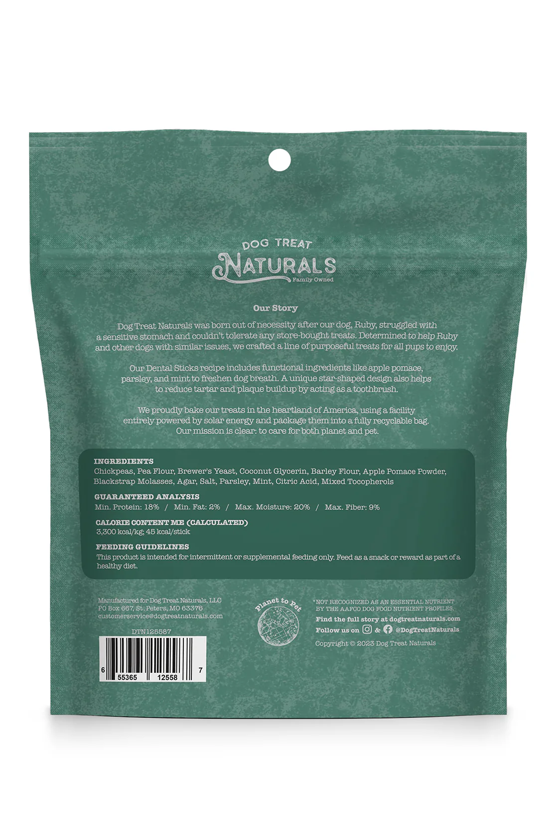 Dog Treat Naturals Mint and Chickpea Dental Sticks - Image 2
