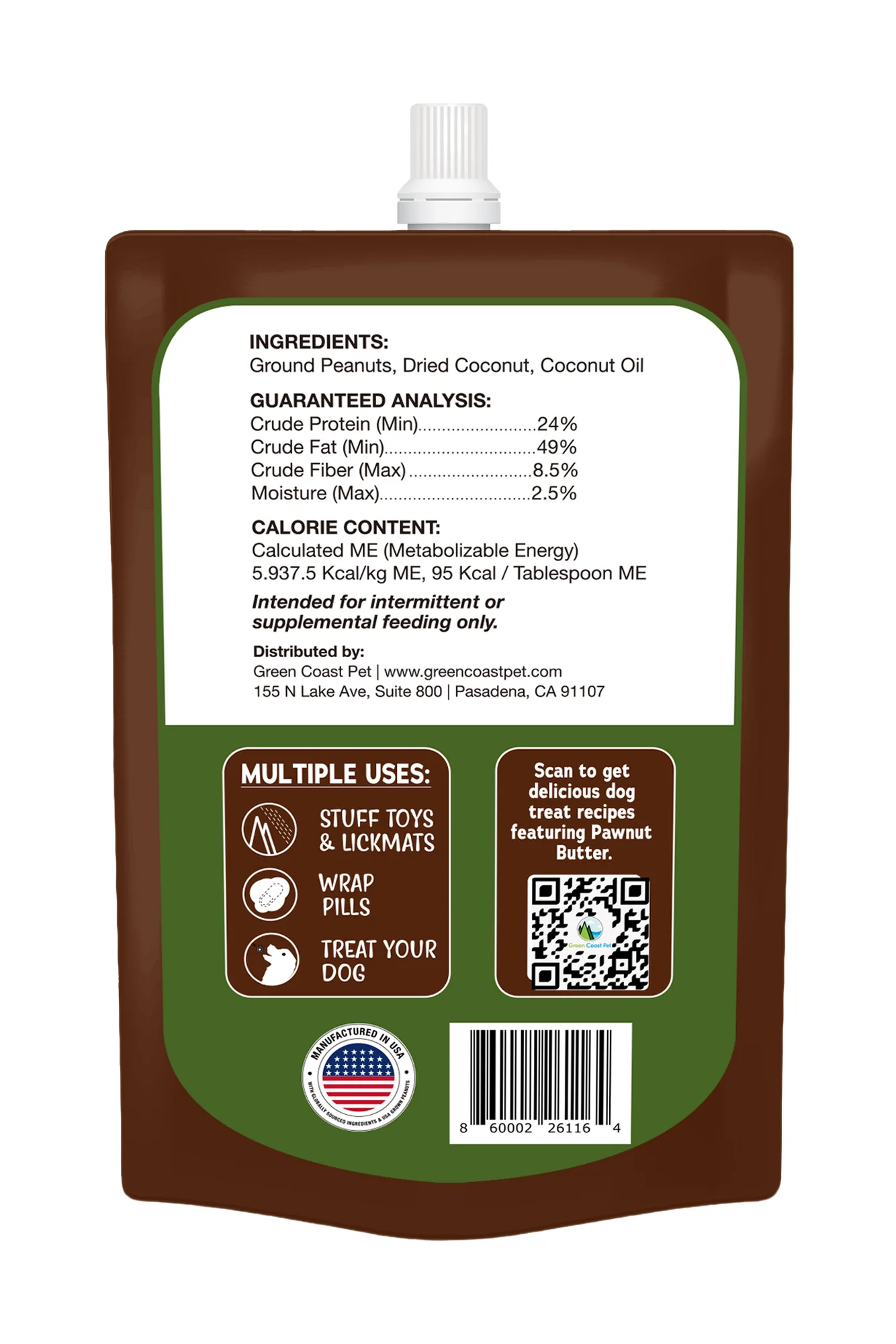 Green Coast Pawnut Butter with Coconut Pouch Dog Treat - Image 2