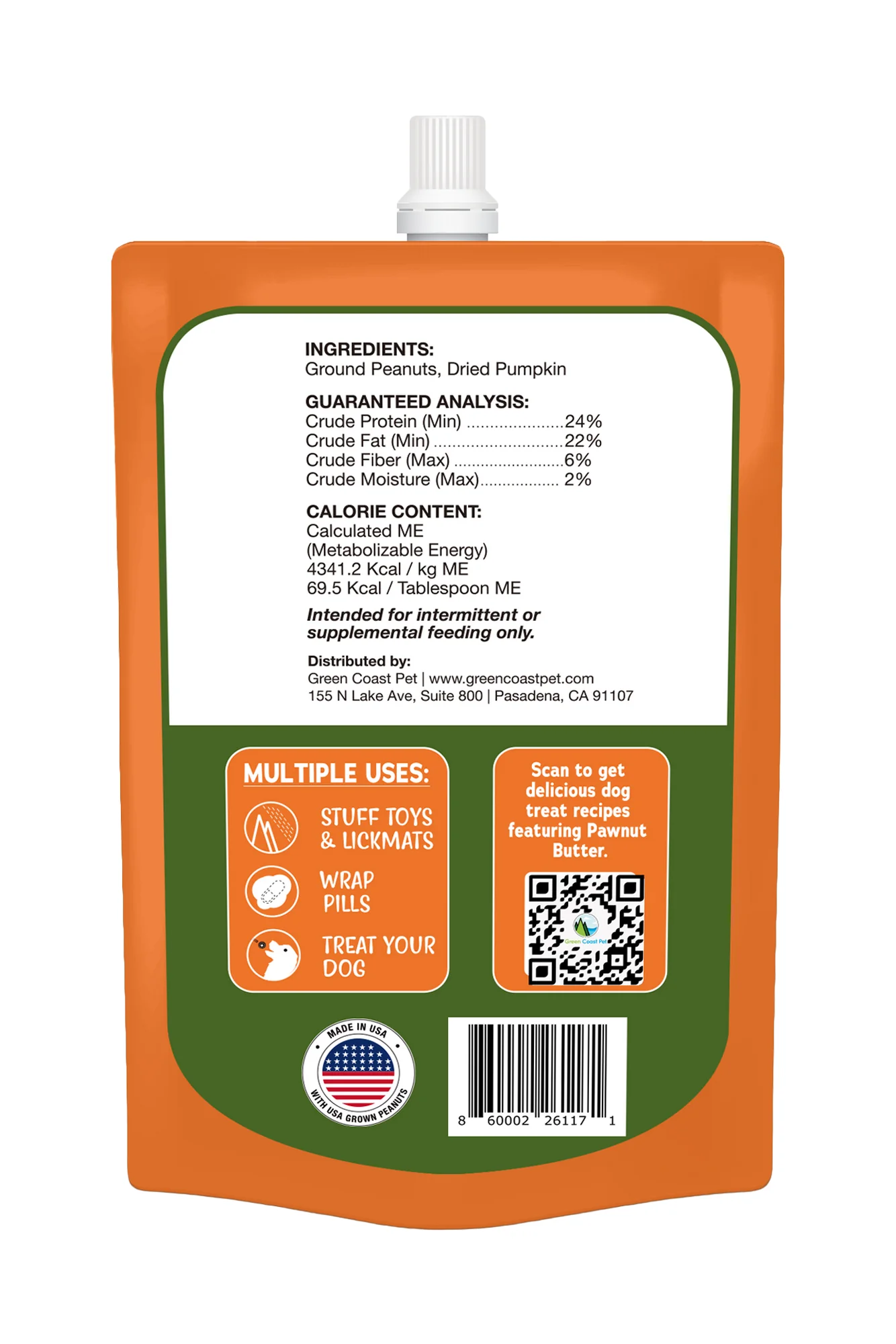 Green Coast Pawnut Butter with Pumpkin Pouch Dog Treat - Image 2