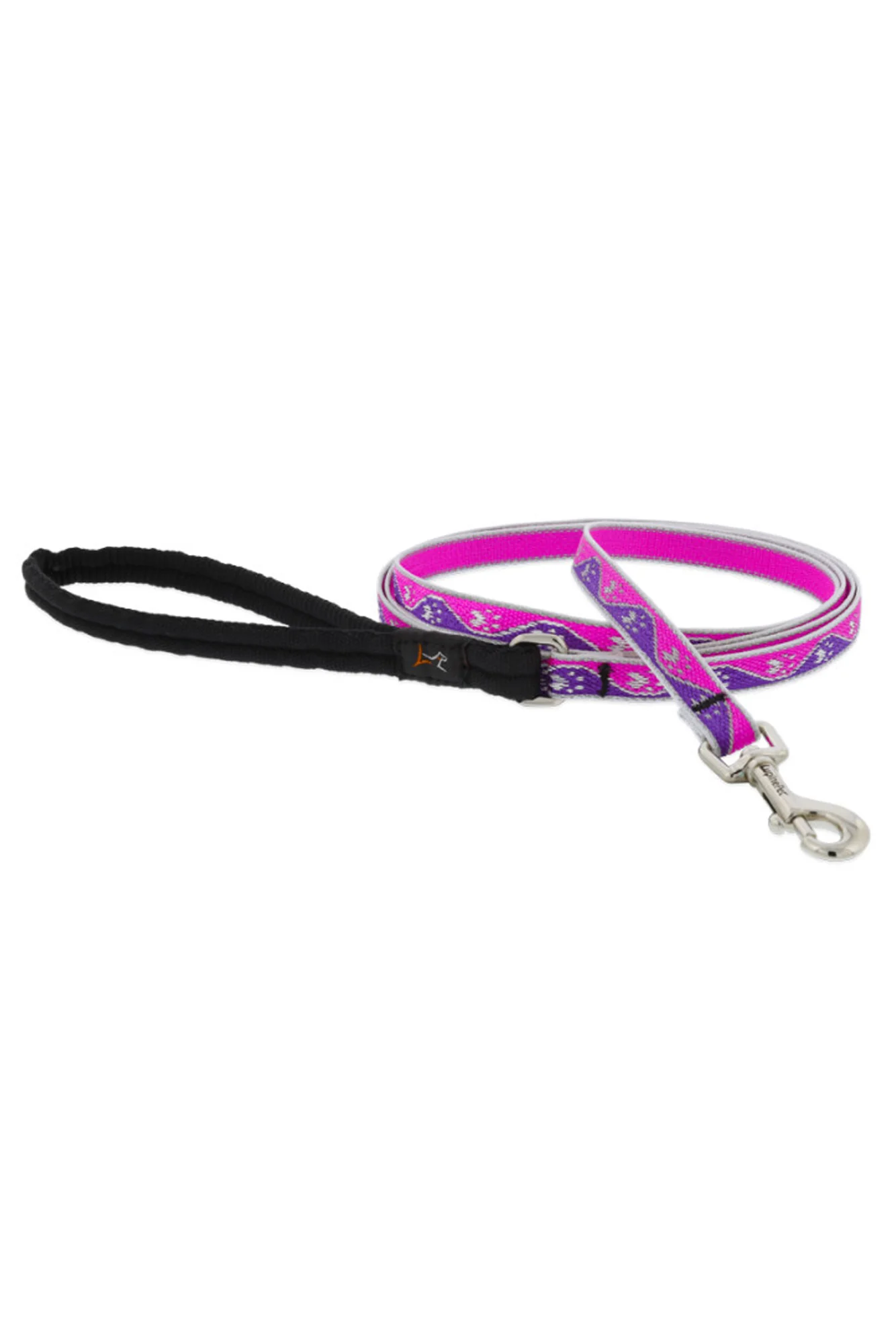 LupinePet Reflective Pink Paw 6 ft. Dog Leash
