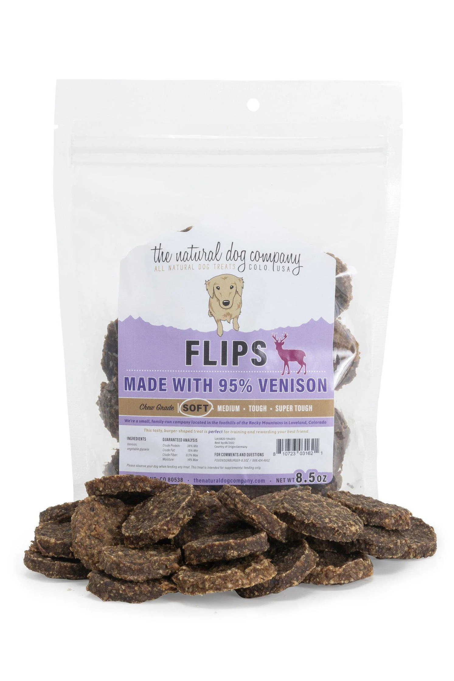 Tuesday's Natural Dog Co. Venison Flips Dog Treats