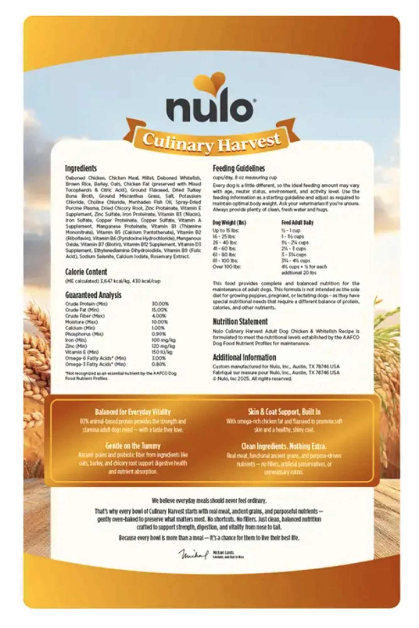 Nulo Culinary Harvest Chicken and Whitefish Baked Dry Dog Food - Image 2