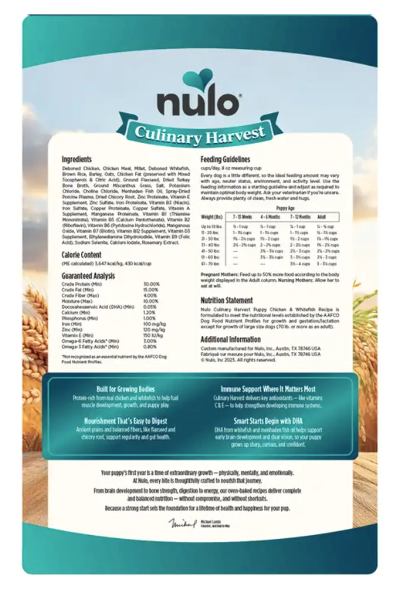 Nulo Culinary Harvest Puppy Chicken and Whitefish Baked Dry Dog Food - Image 2