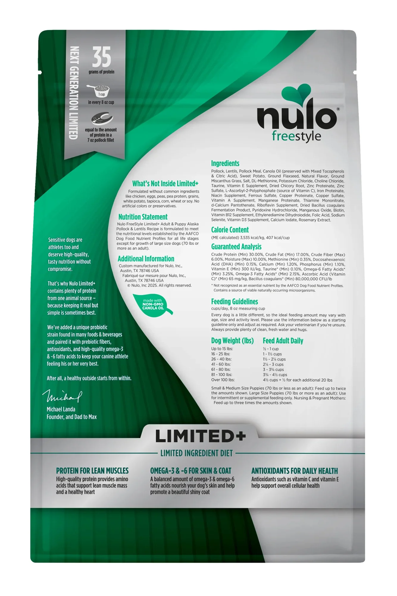 Nulo Freestyle Limited+ Pollock and Lentils Puppy and Adult Dry Dog Food - Image 2
