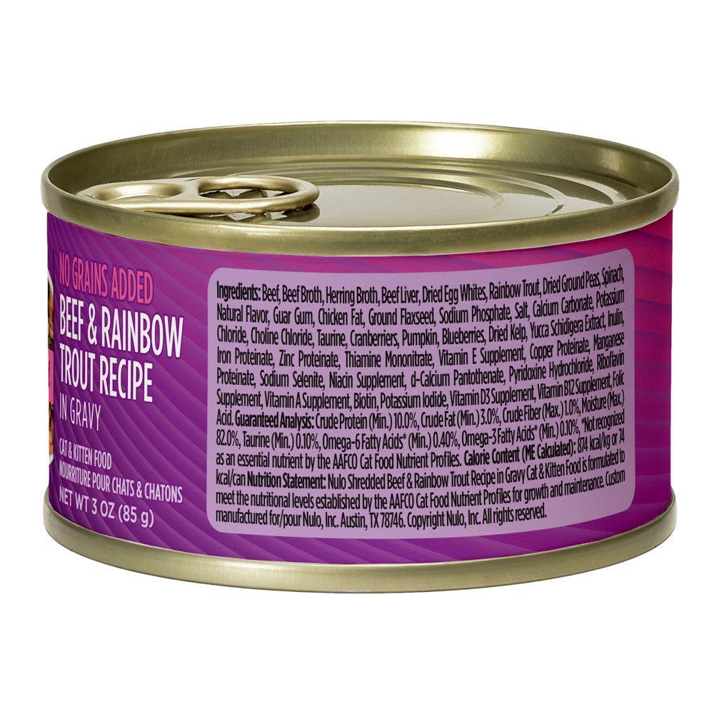 Nulo Shredded Beef and Rainbow Trout in Gravy Wet Cat Food - Image 2