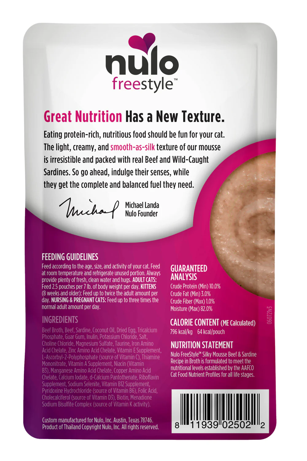 Nulo Freestyle Silky Mousse Beef and Sardine Wet Cat Food Pouch - Image 2