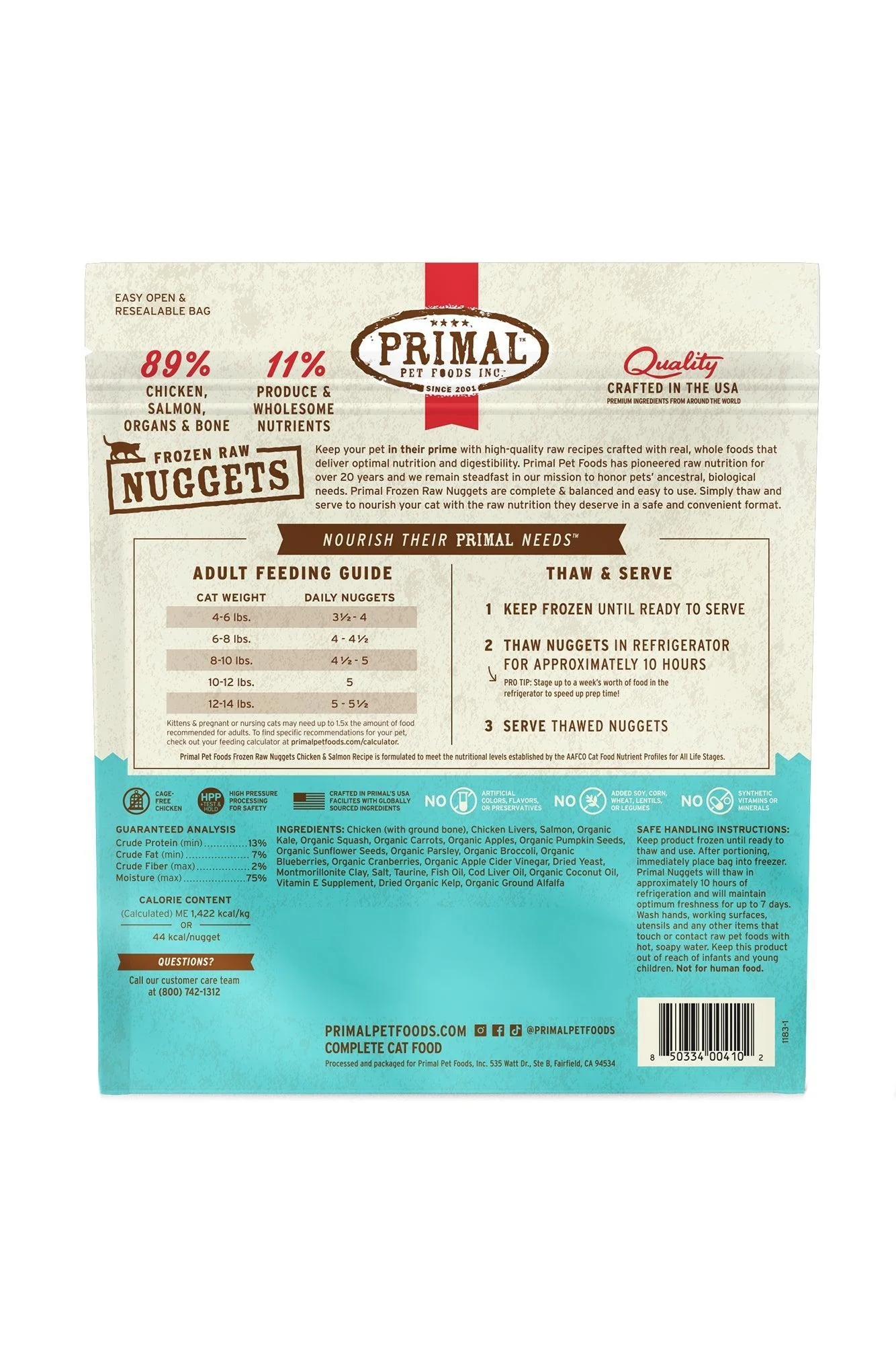 Primal Feline Chicken and Salmon Nuggets Frozen Raw Cat Food - Image 3