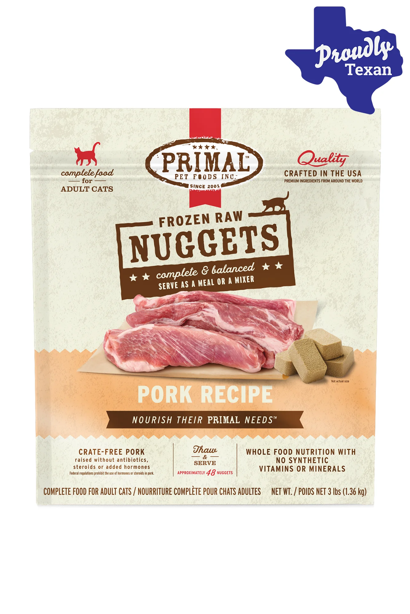 Primal Feline Pork Nuggets Frozen Raw Cat Food
