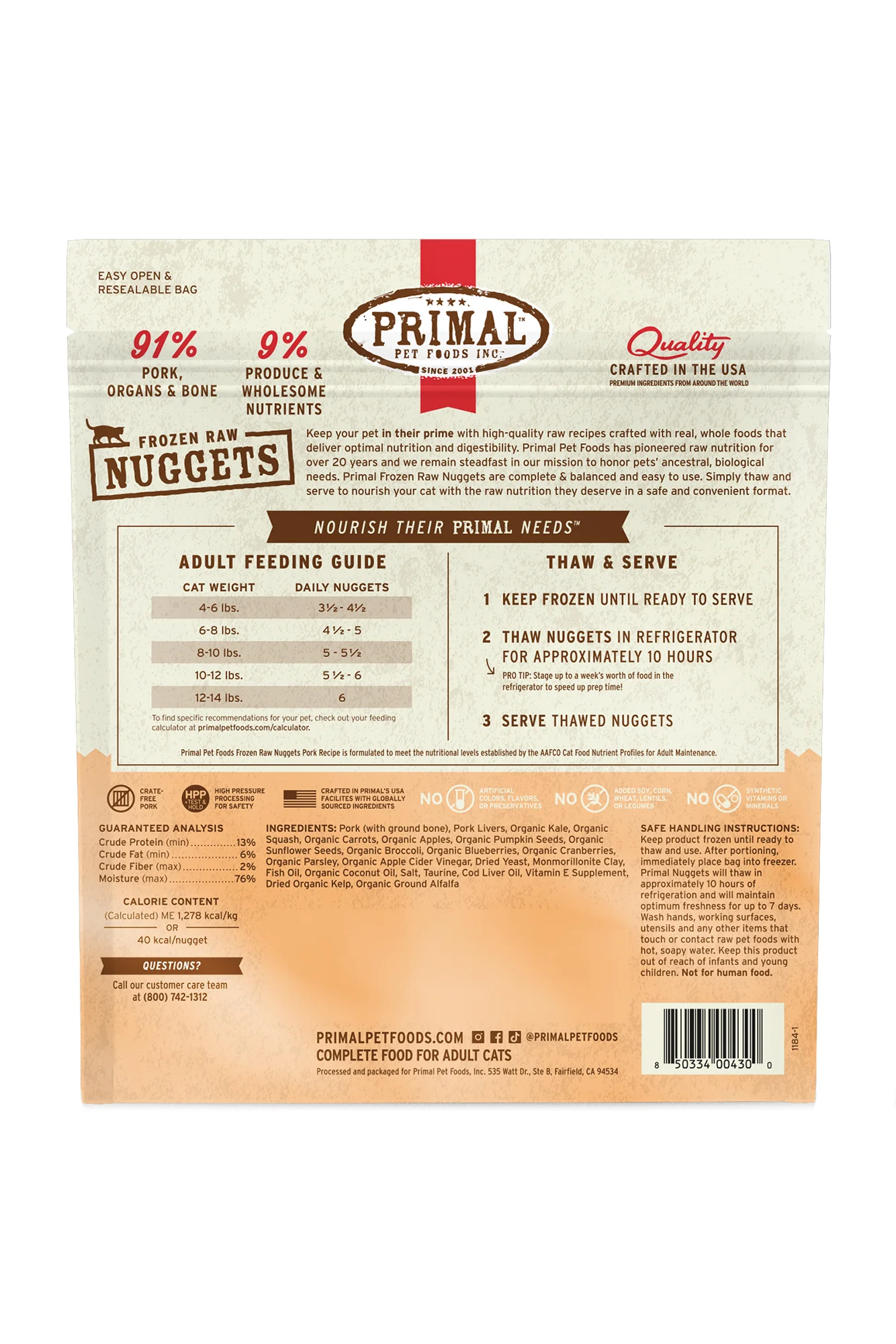Primal Feline Pork Nuggets Frozen Raw Cat Food - Image 2