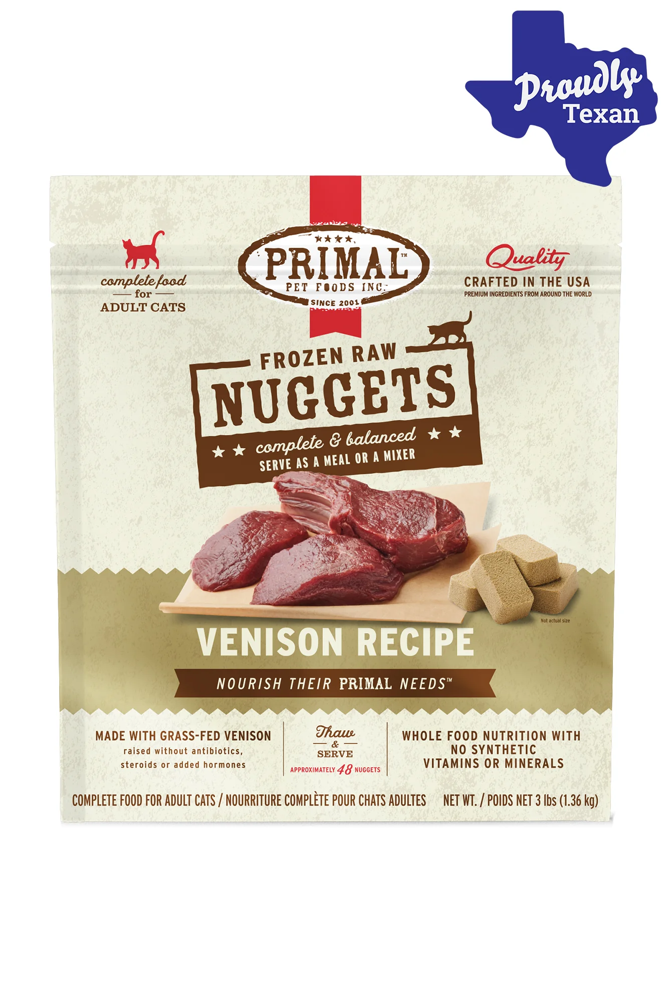 Primal Feline Venison Nuggets Frozen Raw Cat Food