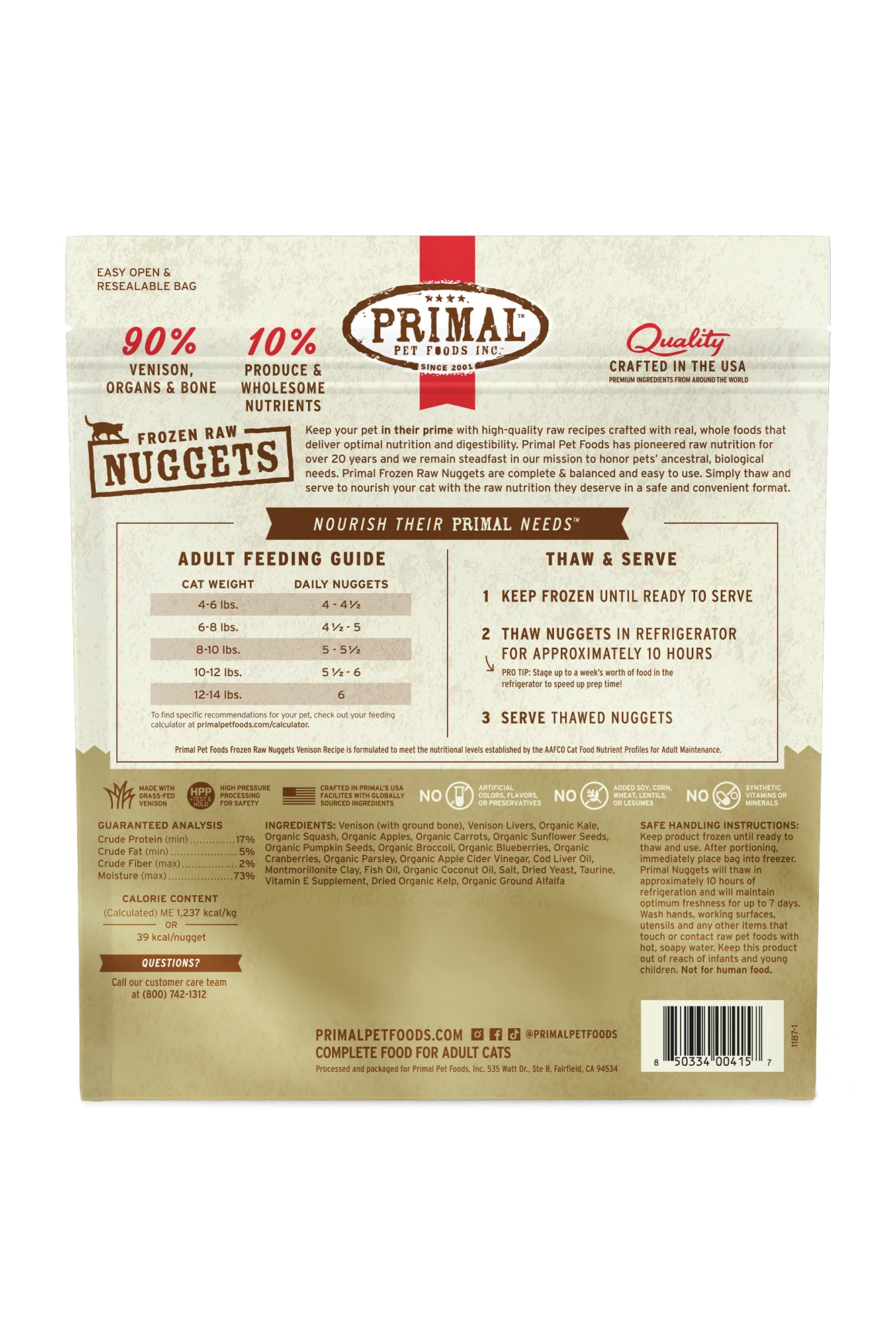 Primal Feline Venison Nuggets Frozen Raw Cat Food - Image 2