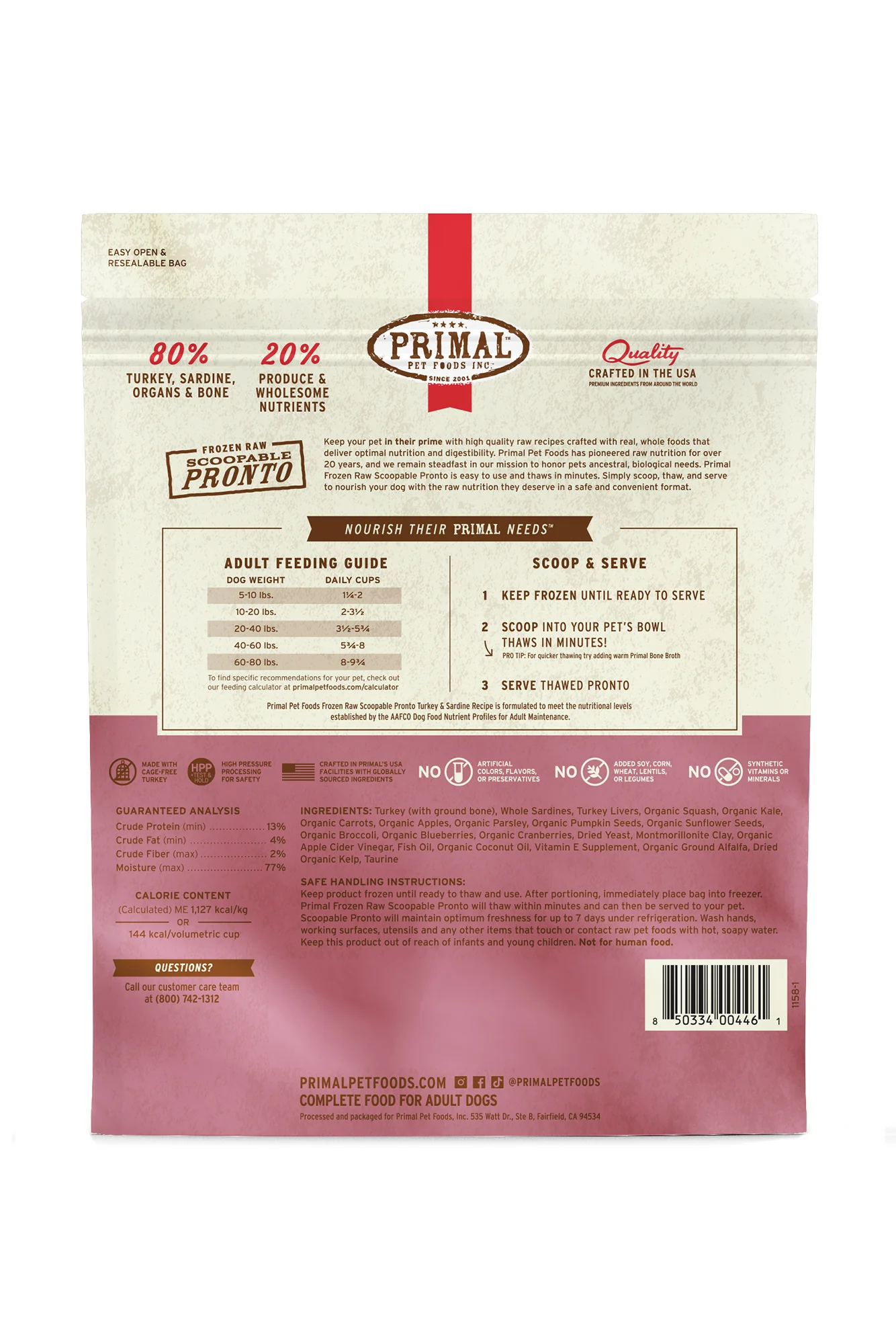 Primal Pronto Turkey and Sardine Frozen Raw Dog Food - Image 2