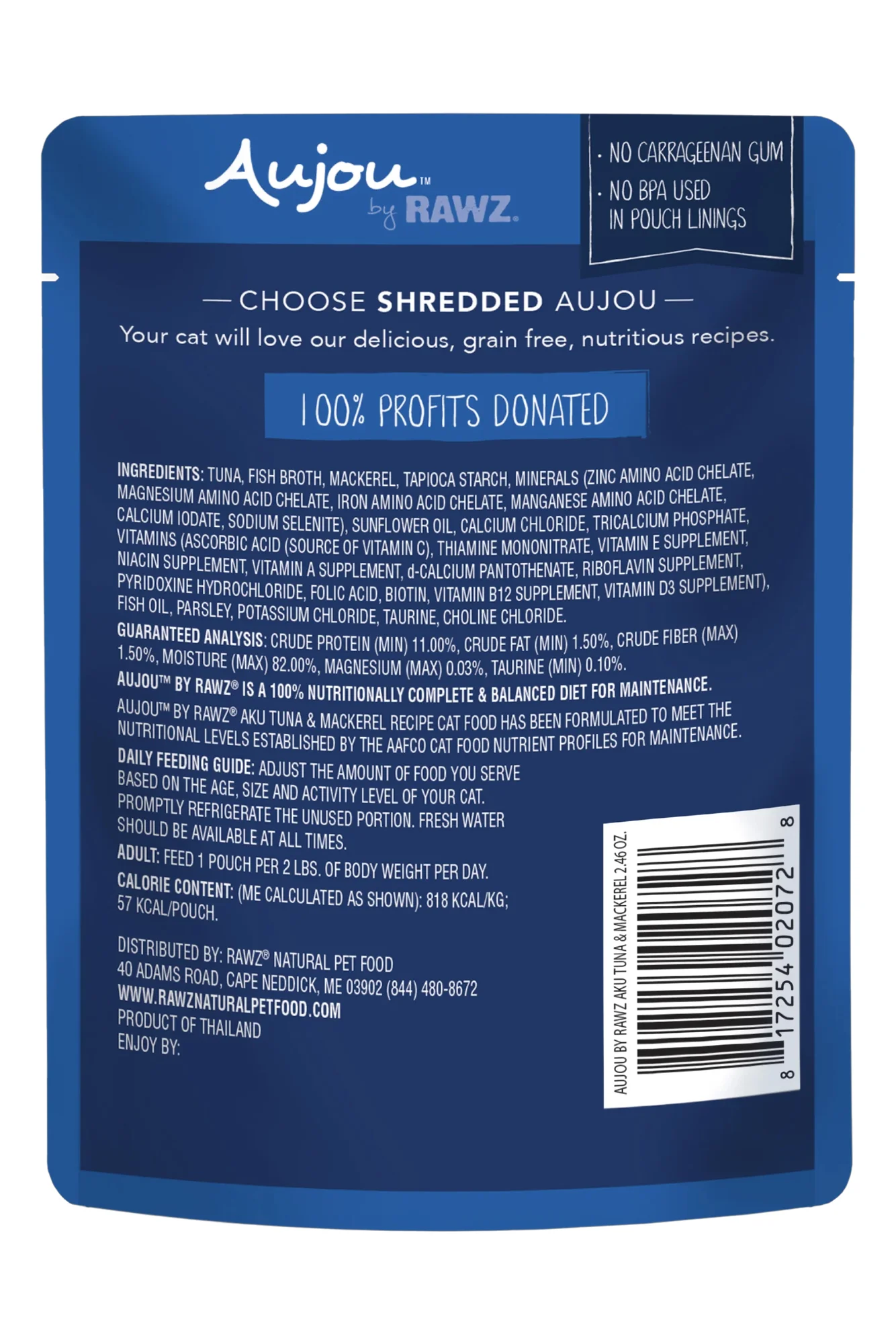 Rawz Aujou Aku Tuna and Mackerel Wet Cat Food Pouch - Image 2