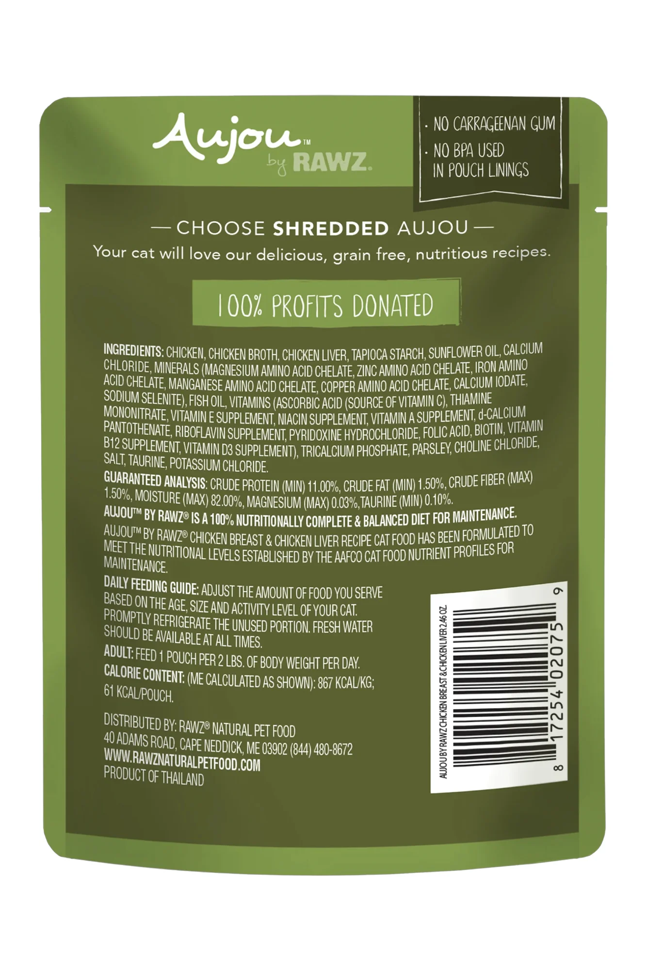 Rawz Aujou Chicken Breast and Chicken Liver Wet Cat Food Pouch - Image 2