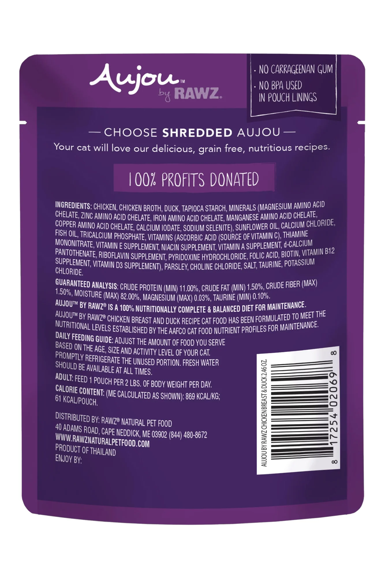 Rawz Aujou Chicken Breast and Duck Wet Cat Food Pouch - Image 2