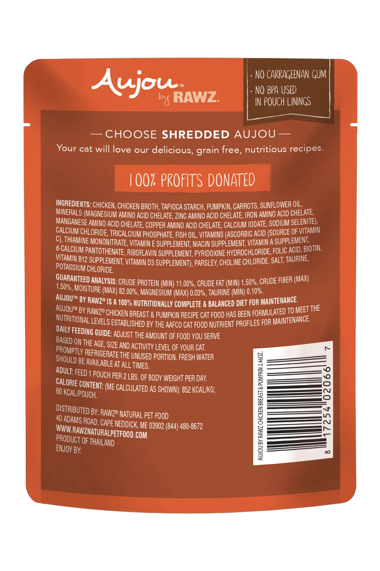 Rawz Aujou Chicken Breast and Pumpkin Wet Cat Food Pouch - Image 2