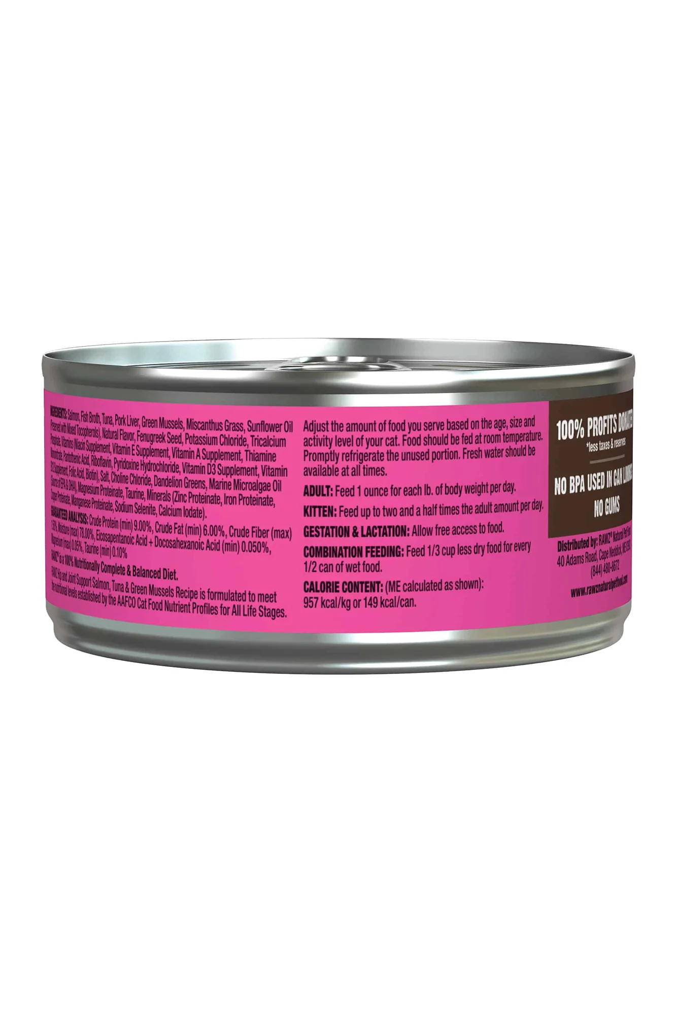 Rawz Hip and Joint Salmon, Tuna, and Green Mussels Pate Wet Cat Food - Image 2