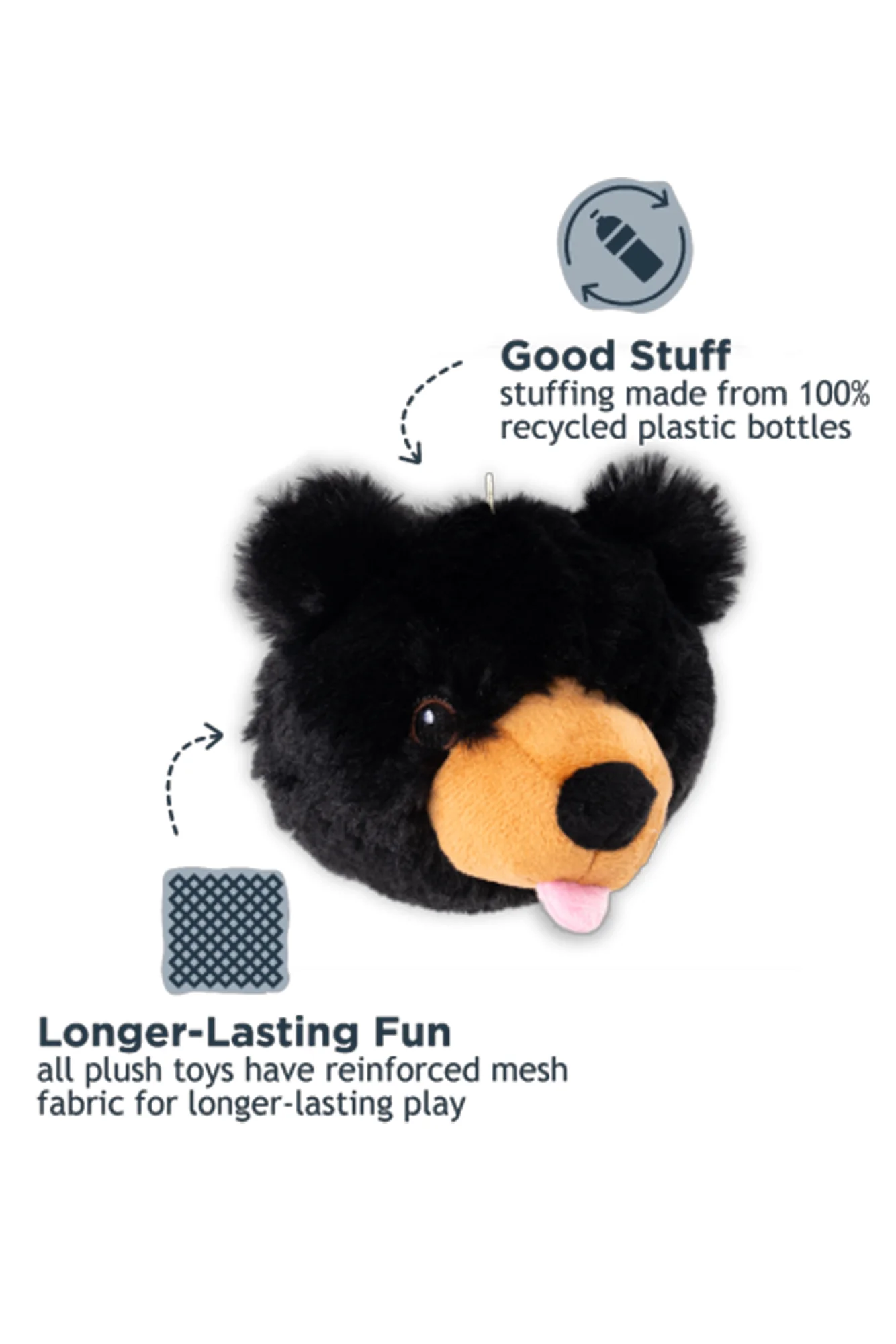 Tall Tails Black Bear Head 2-in-1 Dog Toy - Image 3