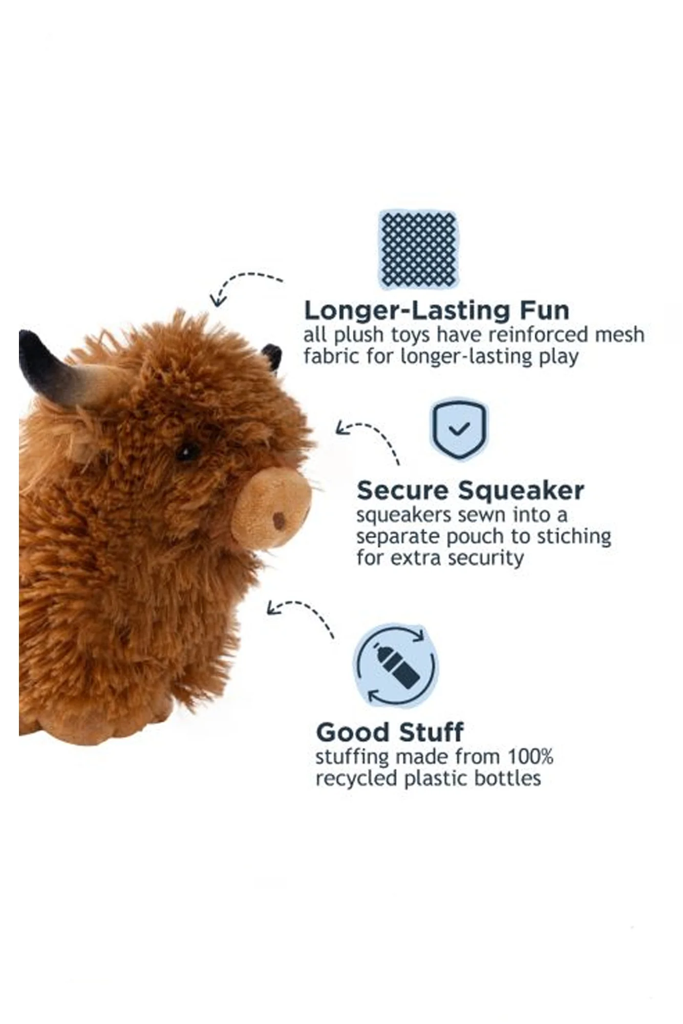 Tall Tails Highland Cow Squeaker Plush Dog Toy - Image 3