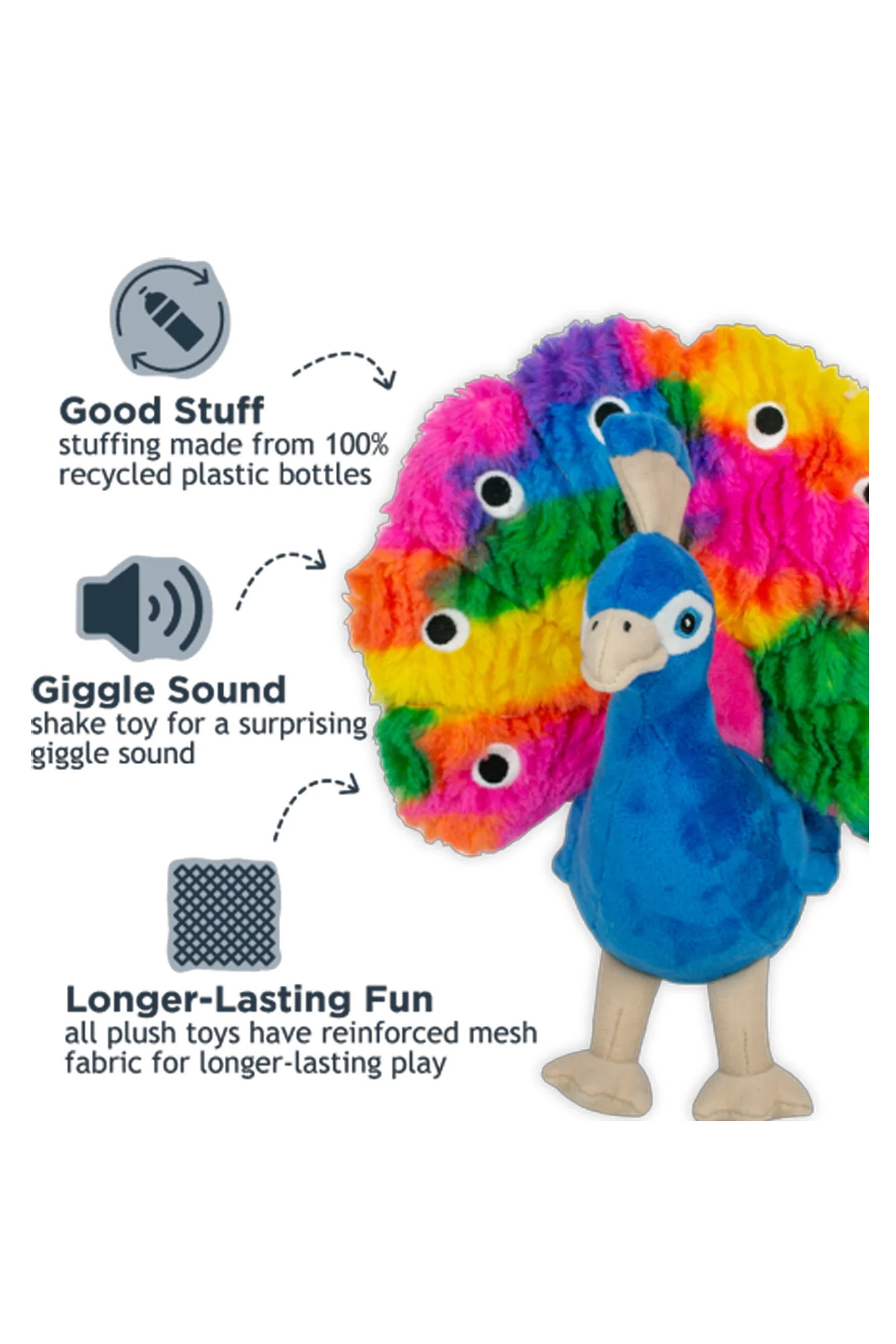 Tall Tails Peacock Squeaker Plush Dog Toy - Image 3