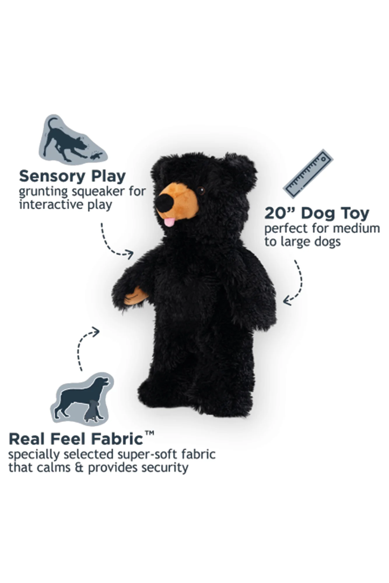 Tall Tails Stuffless Black Bear Dog Toy - Image 2