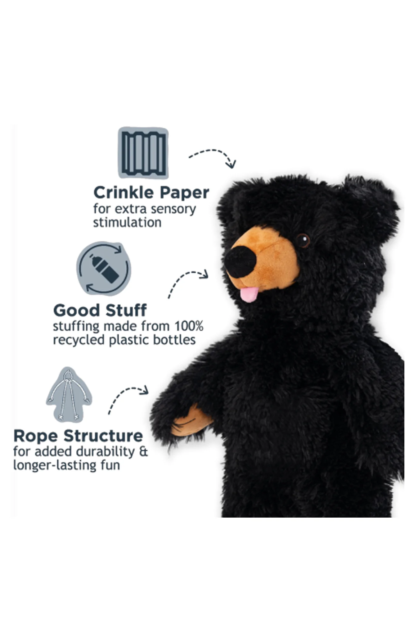 Tall Tails Stuffless Black Bear Dog Toy - Image 3